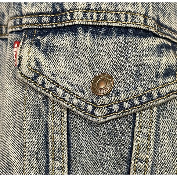 LEVI'S Trucker Jacket Men's Small Blue Denim Jean Cotton Sherpa Lined Light Wash - Picture 9 of 14